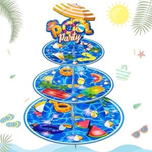 Summer Pool Cupcake Stand 3 Tier Summer Pool Party Supplies Cake Stand